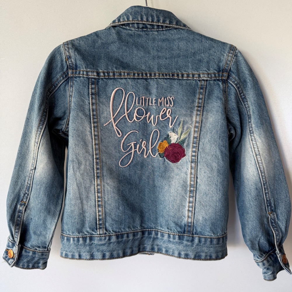 ThreeTwoOne Jacket Little Miss Flower Girl Denim Sml/4 Blue Embroidered Wedding